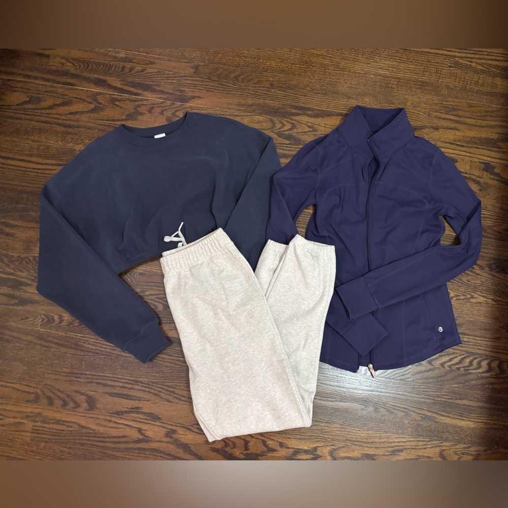 BuffBunny Bundle Joggers, Crop Sweatshirt & Zip-up Jacket Navy Grey